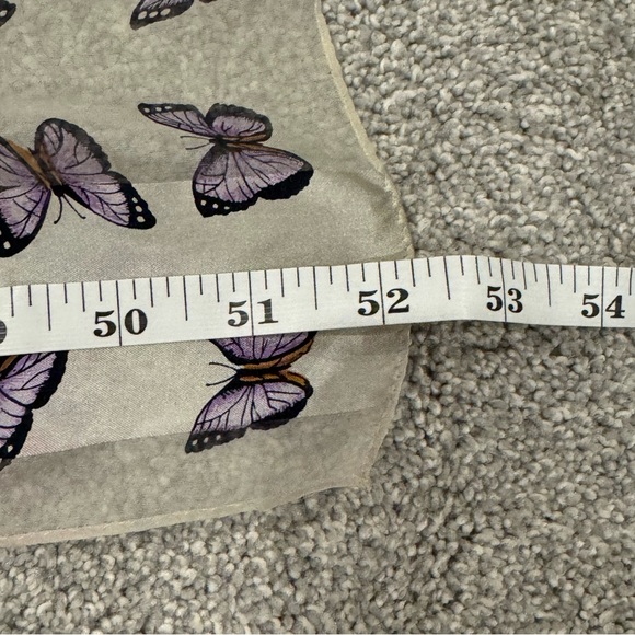 Echo 100% silk white purple butterfly print scarf EUC - Picture 5 of 8